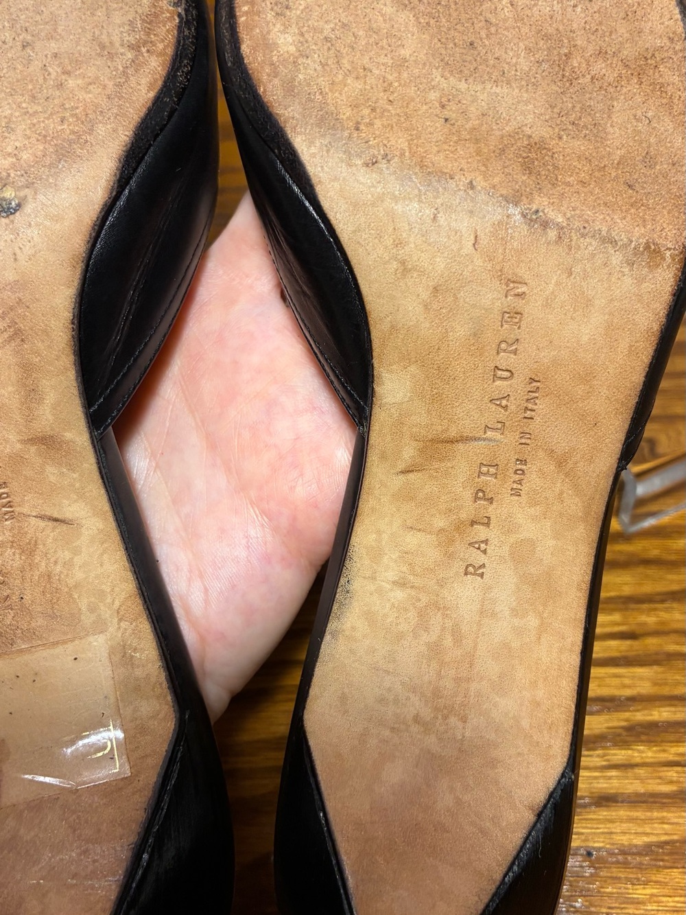 Y2K VTG Ralph Lauren ITALY MADE Perforated Toe Mary Jane Mules Black Leather 6 - Picture 9 of 16